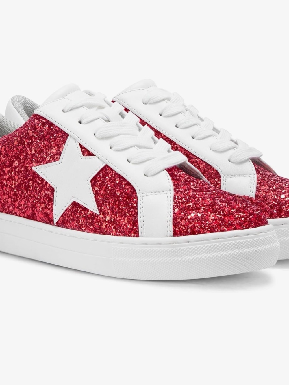 Glitter Star Lace-Up Women's Sneakers in Red